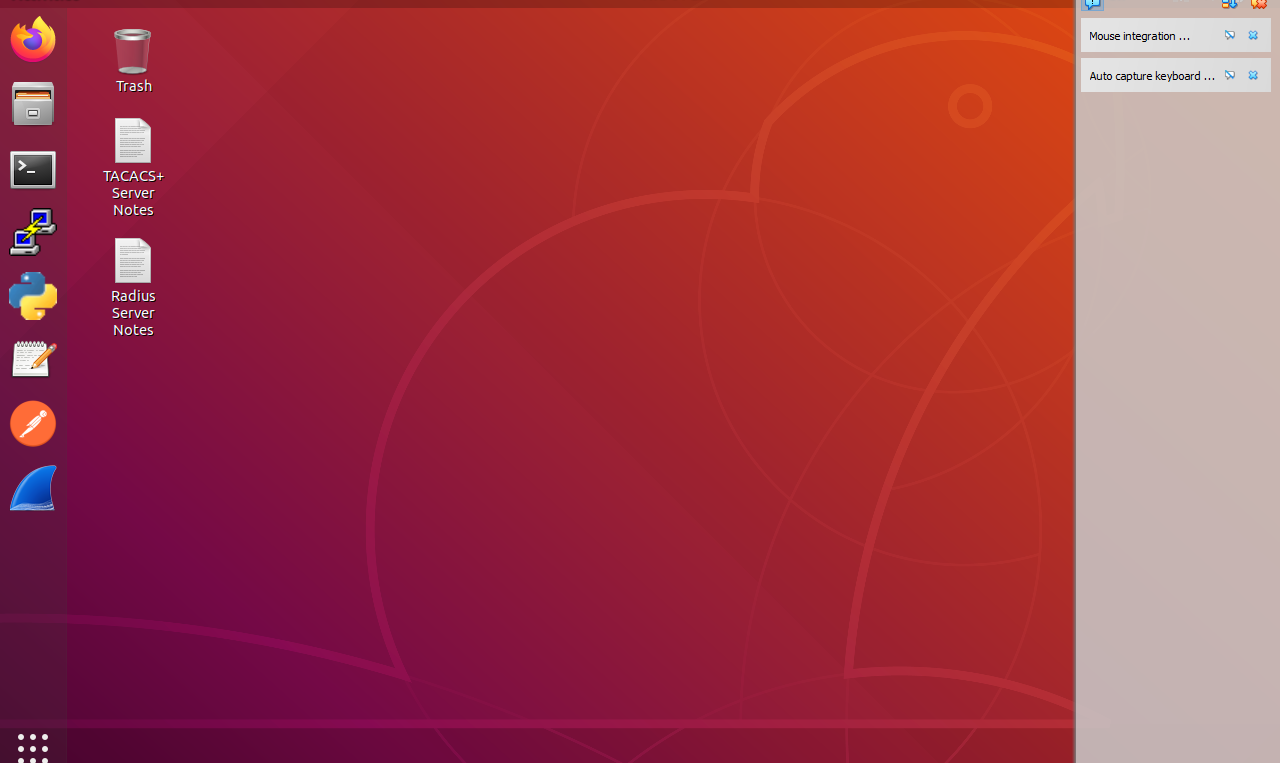 Bureau Ubuntu de la machine virtuelle VM-1-NUX hébergeant le serveur FreeRADIUS